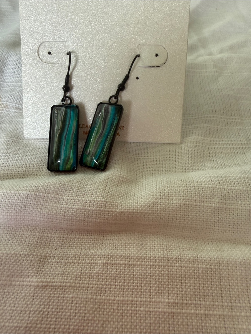 Rectangular Teal and Green Glass Drop Earrings